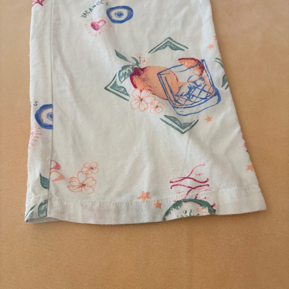 Cali 1850 Womens Vacation Print Linen blend Lounge Pants White Wide Leg Sz L - Picture 7 of 13